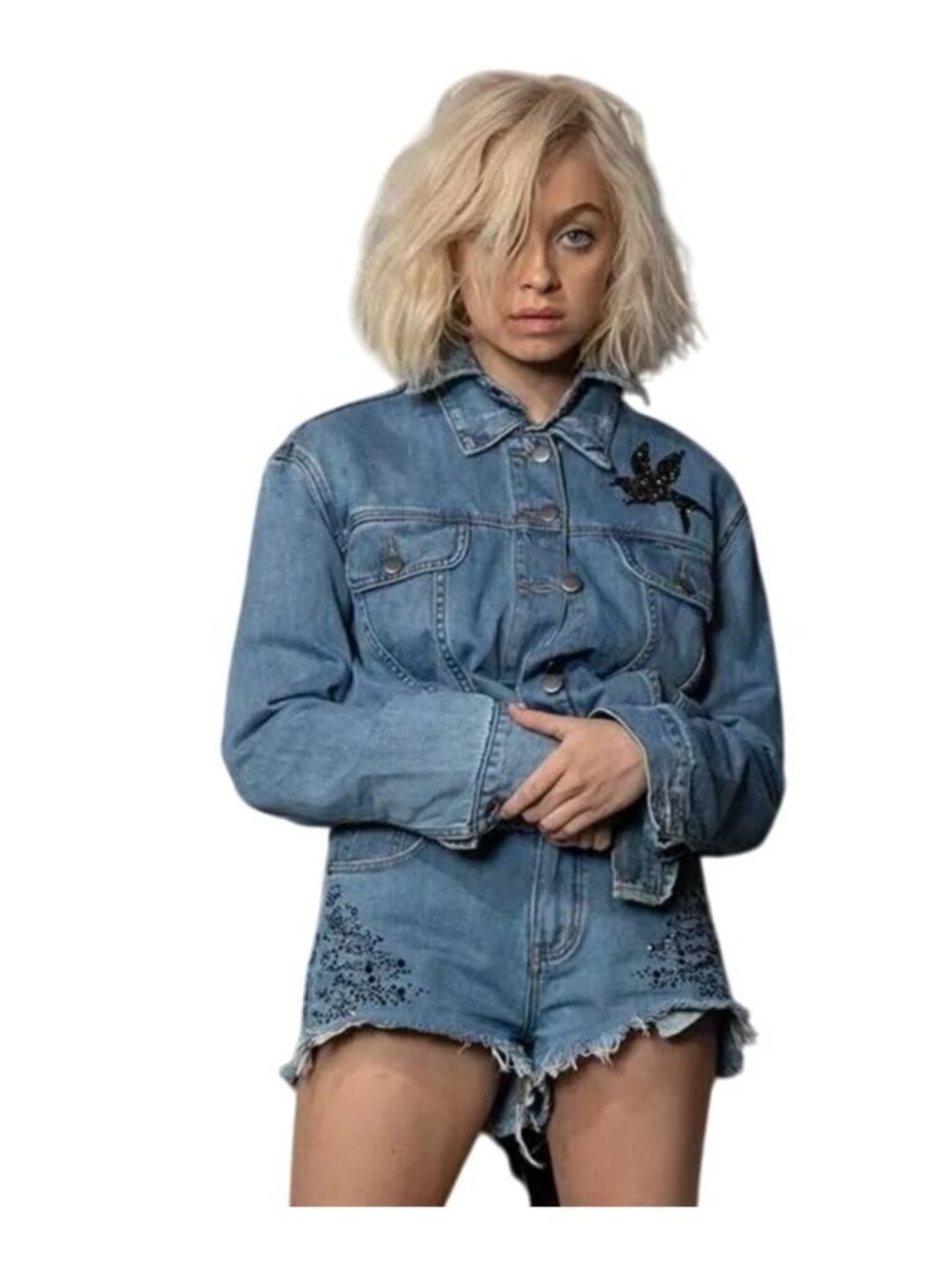 ONE TEASPOON Crystal Rocks Swarovski Collab Denim Shorts Sz 28 NEW - Picture 9 of 9